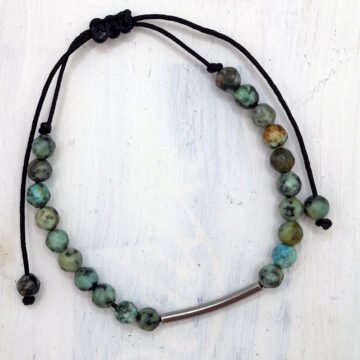 armband mit türkis und Roehrchen aus Edelstahl und mit Ziehverschluss
