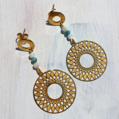ohrringe stainless steel bohemian anhänger (vergoldet) mit türkis und perlmutt